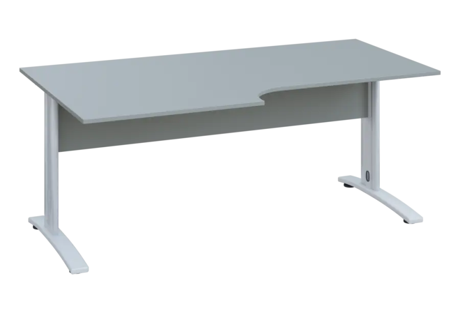 ERK 18 - 188 stůl kancelářský, rohový, levý, kovová podnož bílá, deska 18 mm, široký 1800 mm, šedá